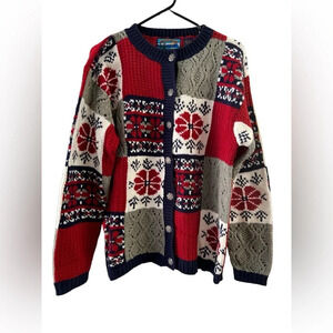 Red white and blue button up sweater cardigan